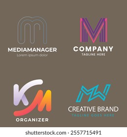 Corporate business brand company marketing logo design elegant label and badge design vector logo m alphabet letter initial colorful gradient design m collection