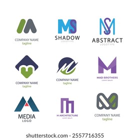 Corporate business brand company marketing logo design elegant label and badge design vector logo m alphabet letter initial colorful gradient design m collection