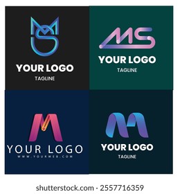 Corporate business brand company marketing logo design elegant label and badge design vector logo m alphabet letter initial colorful gradient design m collection