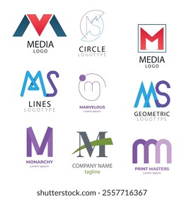 Corporate business brand company marketing logo design elegant label and badge design vector logo m alphabet letter initial colorful gradient design m collection