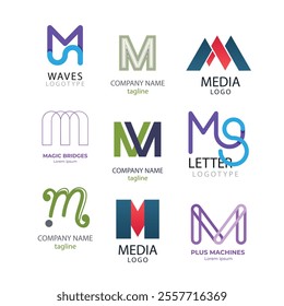 Corporate business brand company marketing logo design elegant label and badge design vector logo m alphabet letter initial colorful gradient design m collection