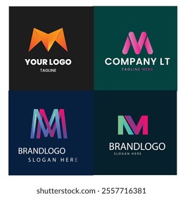 Corporate business brand company marketing logo design elegant label and badge design vector logo m alphabet letter initial colorful gradient design m collection