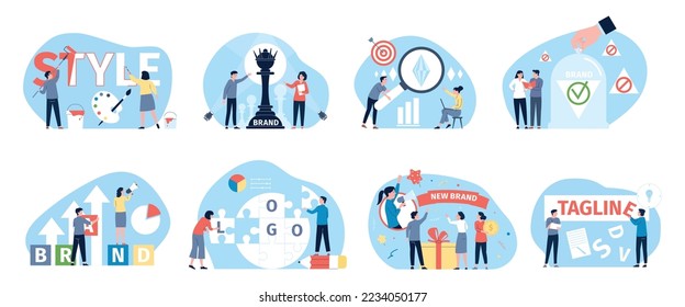 Corporate business brand developers. Design and creating start up, young entrepreneur and creative team. Teambuilding, collaboration and open recent vector scenes