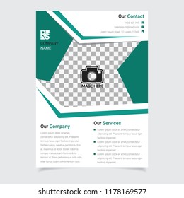 Corporate business brochure template vector design with teal colour hexagonal abstract illustration