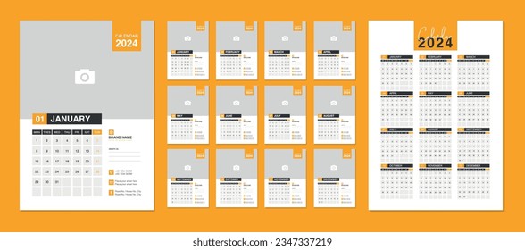 Corporate business calendar design template 2024. Editable 2024 calendar design template