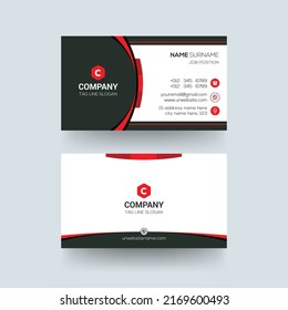 Corporate business card black white design shape minimal flat red card icon print ready file top most popular creative id card clean work visiting card front side logo print template concept. 