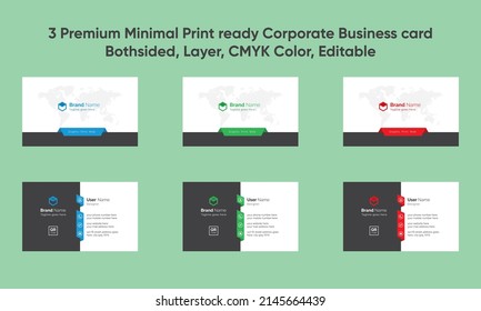 Corporate business card both side green red blue print ready minimal simple modern
