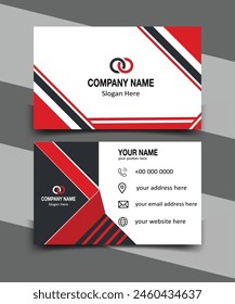 Corporate Business Card With  Company Logo, Red And Black Colors, Creative And Clean Double-sided Business Card Template