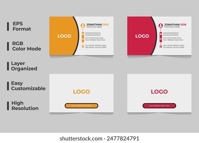Corporate business card design, modern business card template, minimal corporate identity card, office card