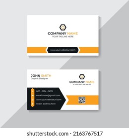 Plantilla de impresión de diseño de tarjetas de visita corporativa. Colores negros, blancos y amarillos. Diseño plano limpio. Mockup de diseño de tarjetas de visita Vector.