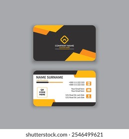 Corporate Business card design vector template, Black and yellow shape business card design.