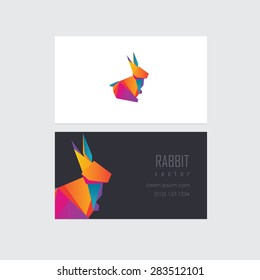 corporate business card mockup template with vivid multicolored geometric polygonal abstract rabbit logo element