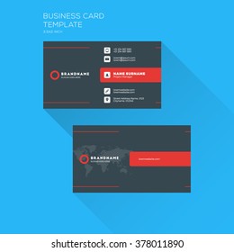 Corporate Business Card Print Template. Personal Visiting Card with company Logo. Clean Flat Design. Vector Illustration