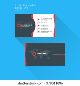 Corporate Business Card Print Template. Personal Visiting Card with company Logo. Clean Flat Design. Vector Illustration