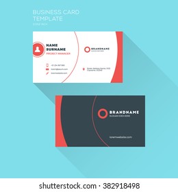 Corporate Business Card Print Template. Personal Visiting Card with Company Logo. Clean Flat Design. Vector Illustration