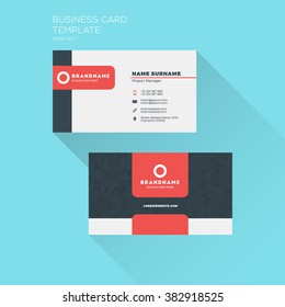 Corporate Business Card Print Template. Personal Visiting Card With Company Logo. Clean Flat Design. Vector Illustration