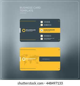 Plantilla de impresión de tarjeta de presentación corporativa. Tarjeta de visita personal con el logotipo de la empresa. Colores negros y amarillos. Diseño plano limpio. Ilustración vectorial. Combinación de tarjetas de presentación