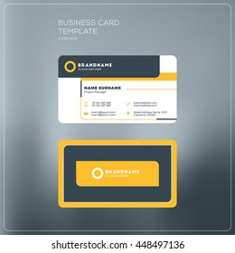 Corporate Business Card Print Template. Personal Visiting Card with company Logo. Black and Yellow Colors. Clean Flat Design. Vector Illustration. Business Card Mockup