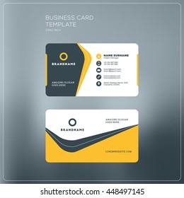 Corporate Business Card Print Template. Personal Visiting Card with company Logo. Black and Yellow Colors. Clean Flat Design. Vector Illustration. Business Card Mockup