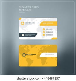 Corporate Business Card Print Template. Personal Visiting Card with company Logo. Black and Yellow Colors. Clean Flat Design. Vector Illustration. Business Card Mockup