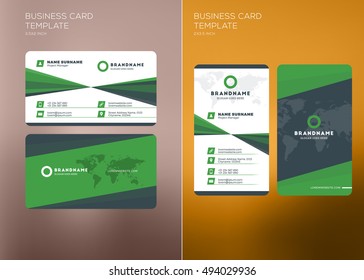 Corporate Business Card Print Template. Personal Visiting Card with Company Logo. Vertical and Horizontal Business Card Templates. Black and Green Color Theme. Business Card Mockup