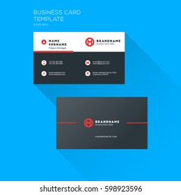 Corporate business card print template. Personal visiting card with company logo. Clean flat stationery design. Vector Illustration