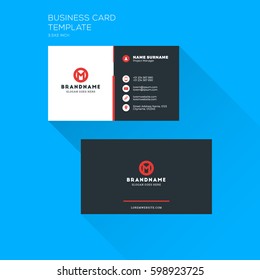 Corporate business card print template. Personal visiting card with company logo. Clean flat stationery design. Vector Illustration