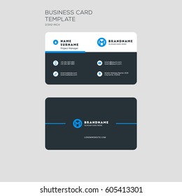 Corporate business card print template. Personal visiting card with company logo. Clean flat stationery design. Vector Illustration