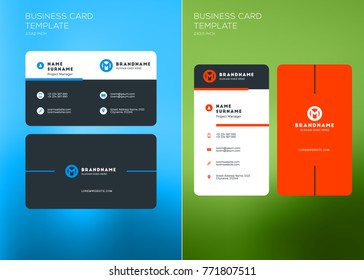 Corporate Business Card Print Template. Vertical and Horizontal Business Card Templates. Vector Illustration. Business Card Mockup