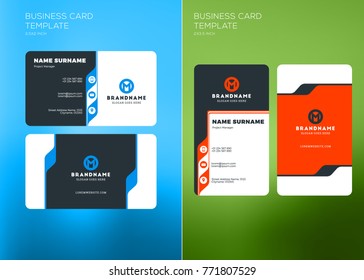 Corporate Business Card Print Template. Vertical and Horizontal Business Card Templates. Vector Illustration. Business Card Mockup