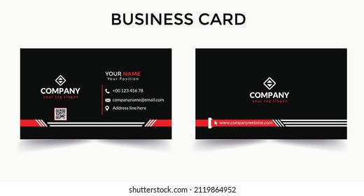 Corporate business card template with black background. White and red design. Fully layered and easy to edit. 

Font Size: 10pt, 6pt, 7pt

Dimension: 3.5"×2" with .25" bleed