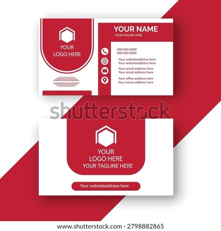 Corporate business card template with bold red abstract geometric elements business template
