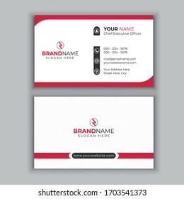 Corporate Business Card Template Design With Red And White Accents. Multipurpose  Brand Identity Materials For Personal And Business Agency Use. 3.5X2 Print Ready Visiting Card.