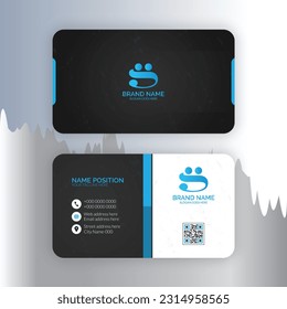 Corporate business card template design, black and white card with icons.