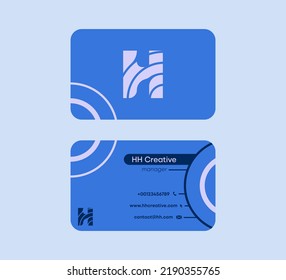 Corporate Business Card Card that starts with the letter H. Linear original colorful business card. Front and back sided pre-made card template.