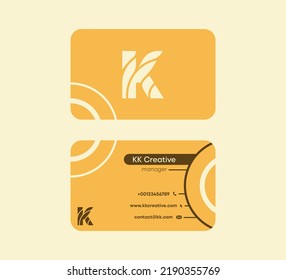 Corporate Business Card Card that starts with the letter K. Linear original colorful business card. Front and back sided pre-made card template.