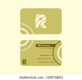 Corporate Business Card that starts with the letter R. Linear original colorful business card. Front and back sided pre-made card template.
