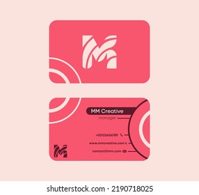 Corporate Business Card that starts with the letter M. Linear original colorful business card. Front and back sided pre-made card template.