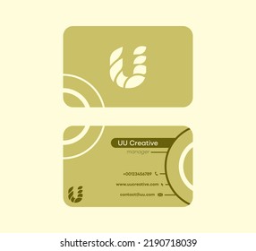 Corporate Business Card that starts with the letter U. Linear original colorful business card. Front and back sided pre-made card template.