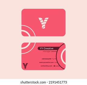 Corporate Business Card that starts with the letter Y. Linear original colorful business card. Front and back sided pre-made card template.