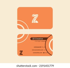 Corporate Business Card that starts with the letter Z. Linear original colorful business card. Front and back sided pre-made card template.