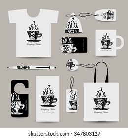 Corporate business cards, coffee cup design. Vector illustration