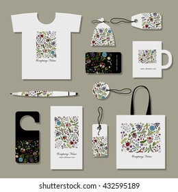 Corporate business cards, floral design. Vector illustration
