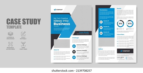 Corporate business case study flyer or annual research paper with company logo and icon. Minimal case study cover layout, project report or brochure background.