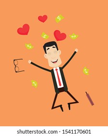 Corporate Business Character - Jumping with Hearts and Money