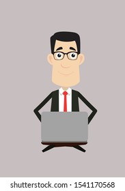 Corporate Business Character - Sitting and Working on Laptop