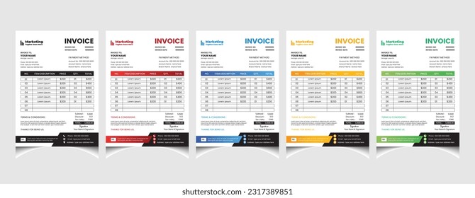 Corporate business colourful invoice template design with a4 size company invoice layout.