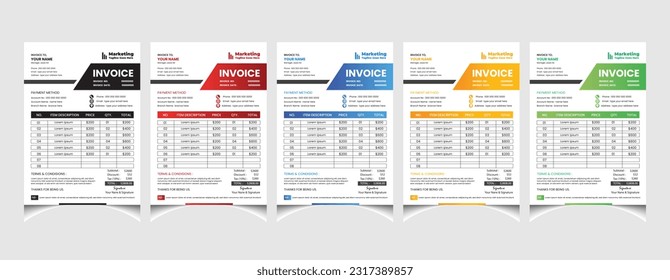 Corporate business colourful invoice template design with a4 size company invoice layout.