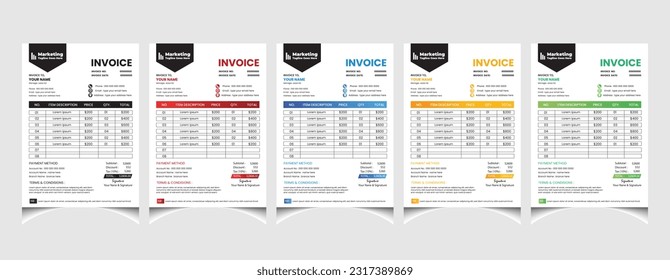 Corporate business colourful invoice template design with a4 size company invoice layout.