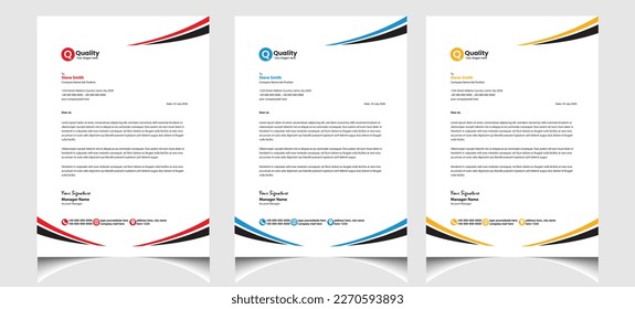 Corporate business colourful letterhead template with a4 size stationary item modern letterhead.   